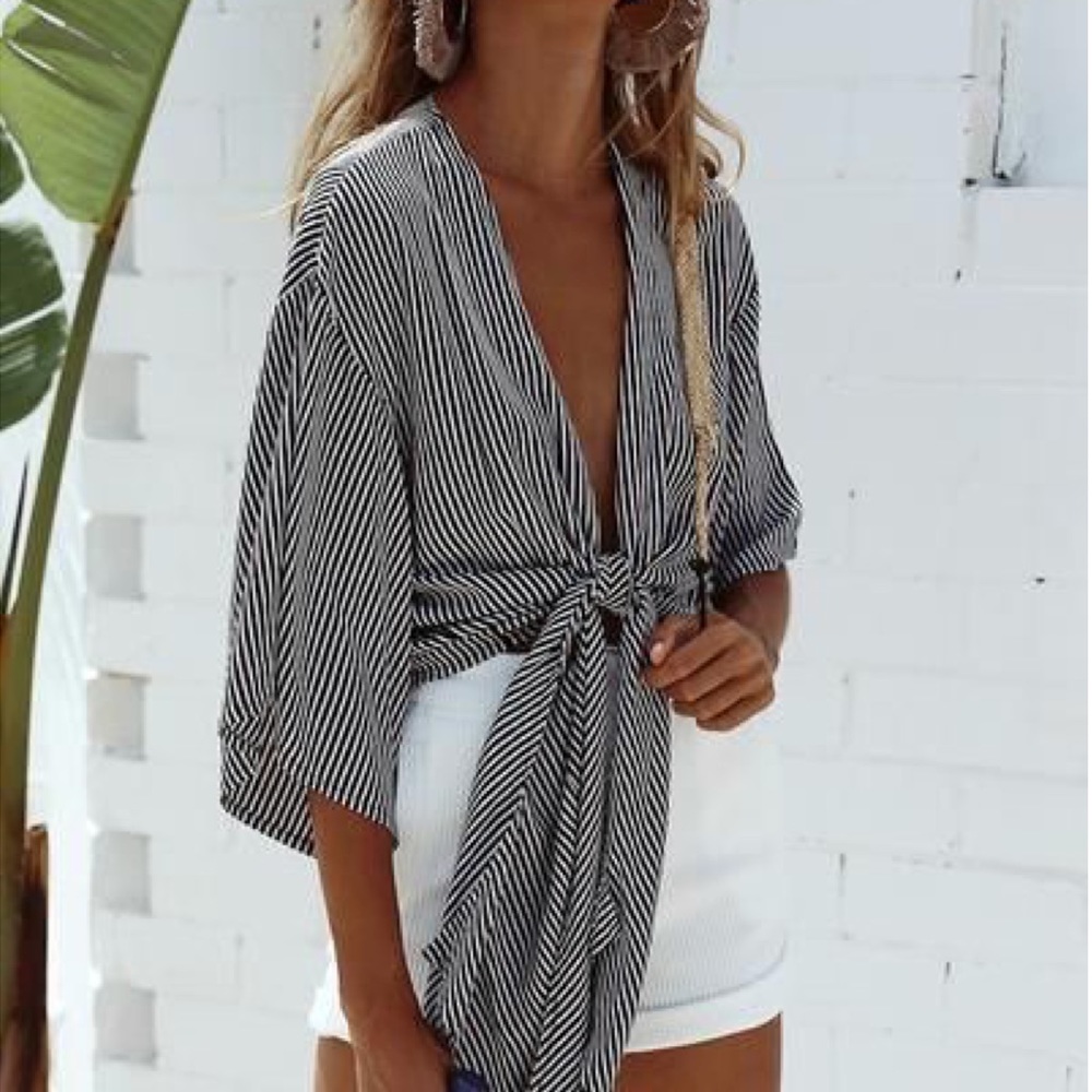 NWOT striped tie wrap top